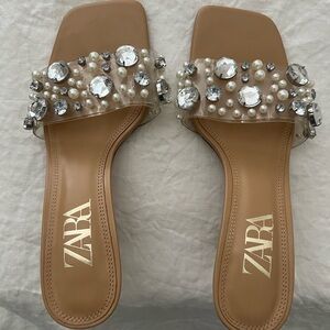 Zara Tan Embellished Heeled Sandal